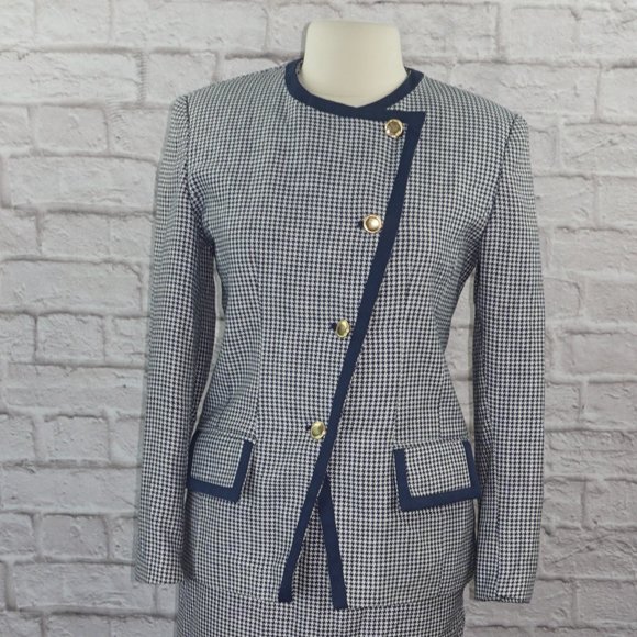 Vintage 80s Halston Herringbone Blazer Pencil Skirt 2 pc Suit - Picture 1 of 13